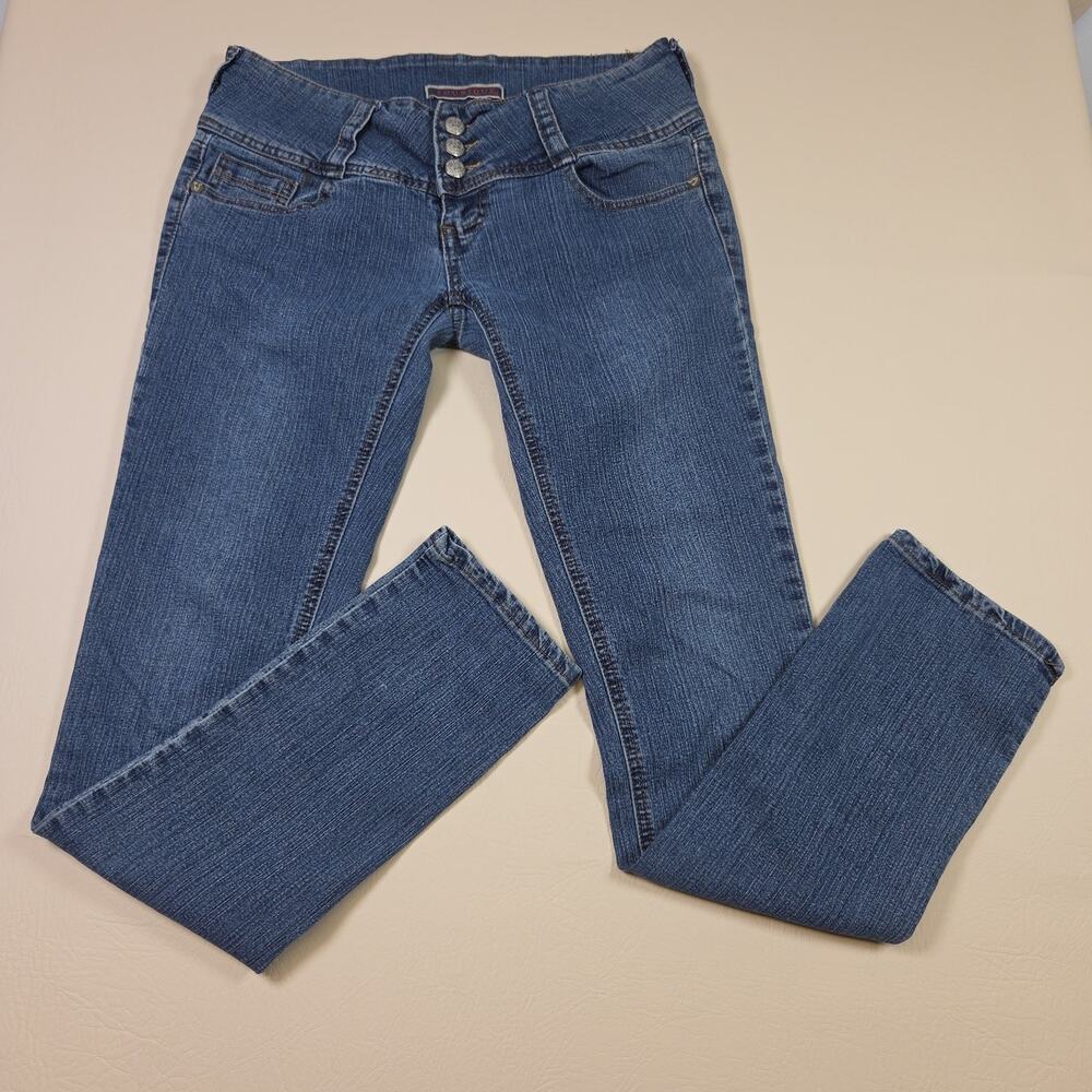 Younique Vintage Y2K Low Rise Flare Jeans 31 Inseam Multi Button Fly Size 3